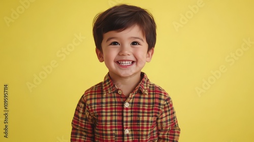 Happy Young Boy Smiling Against Yellow Background