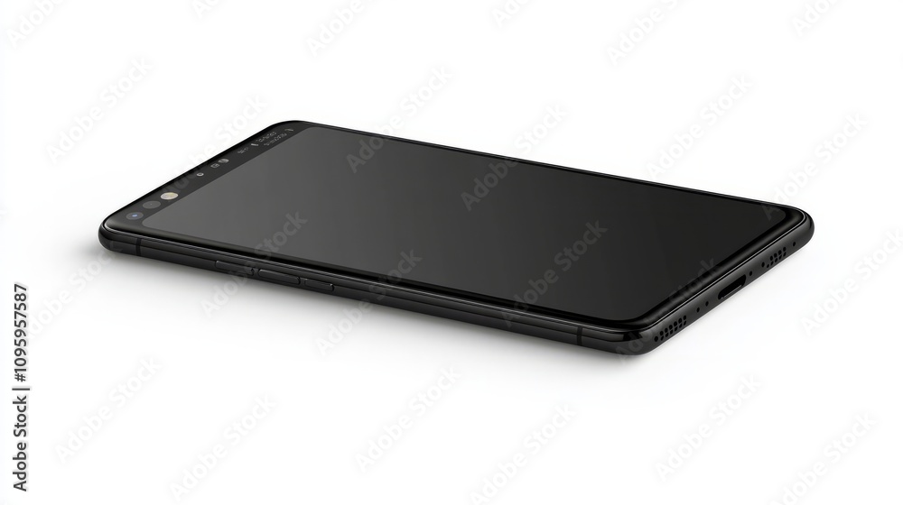 A smartphone mockup in matte black, featuring a large screen, isolated on a white background for UX showcase A smartphone mockup in matte black, featuring a large screen, isolated on a white background for UX showcase