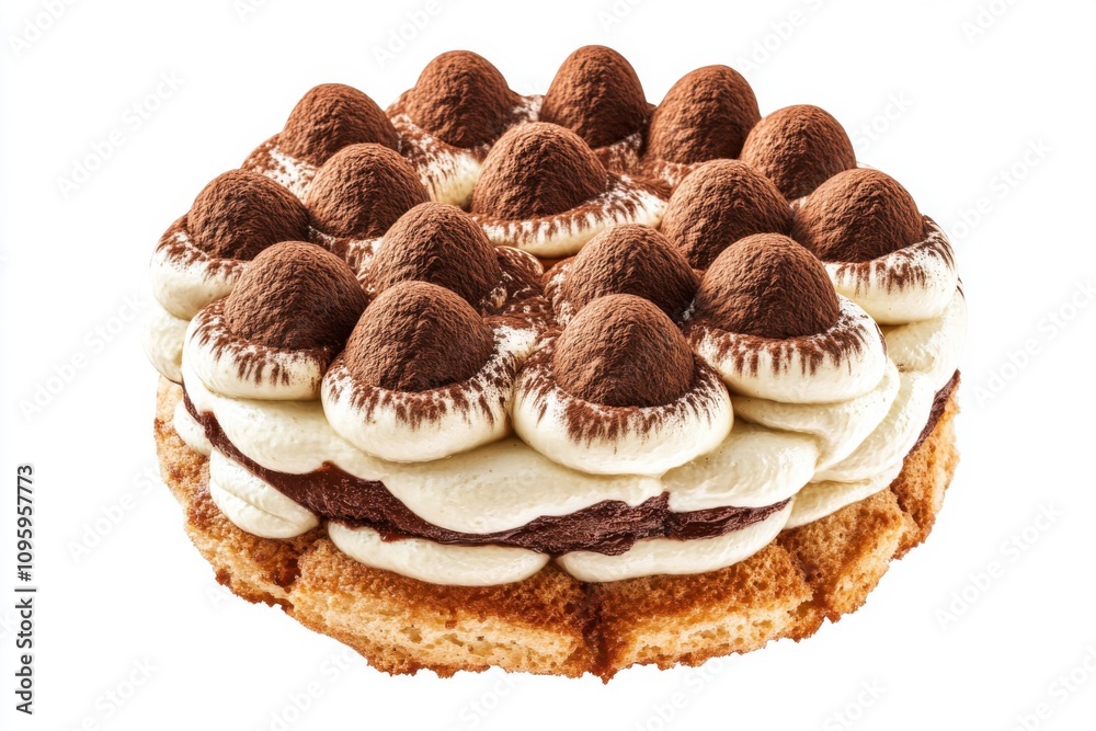 Delicious chocolate dessert featuring layers of creamy mascarpone, coffee flavors, and chocolate dusting on top. Delicious chocolate dessert featuring layers of creamy mascarpone, coffee flavors, and chocolate dusting on top.