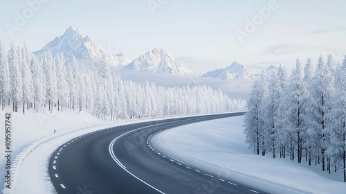 Winter forest highway, scenic and serene trip