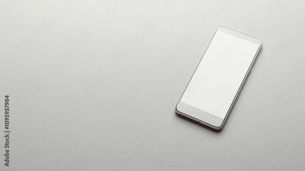 A smartphone with a brushed metal finish, blank screen, placed on a white background for seamless UX demo A smartphone with a brushed metal finish, blank screen, placed on a white background for seamless UX demo