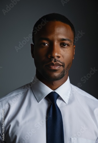 View of a black business man in a shirt and tie black businessman portrait Ultra realistic Photorealistic hyperdetailed photography soft light head and shoulders portrait cover