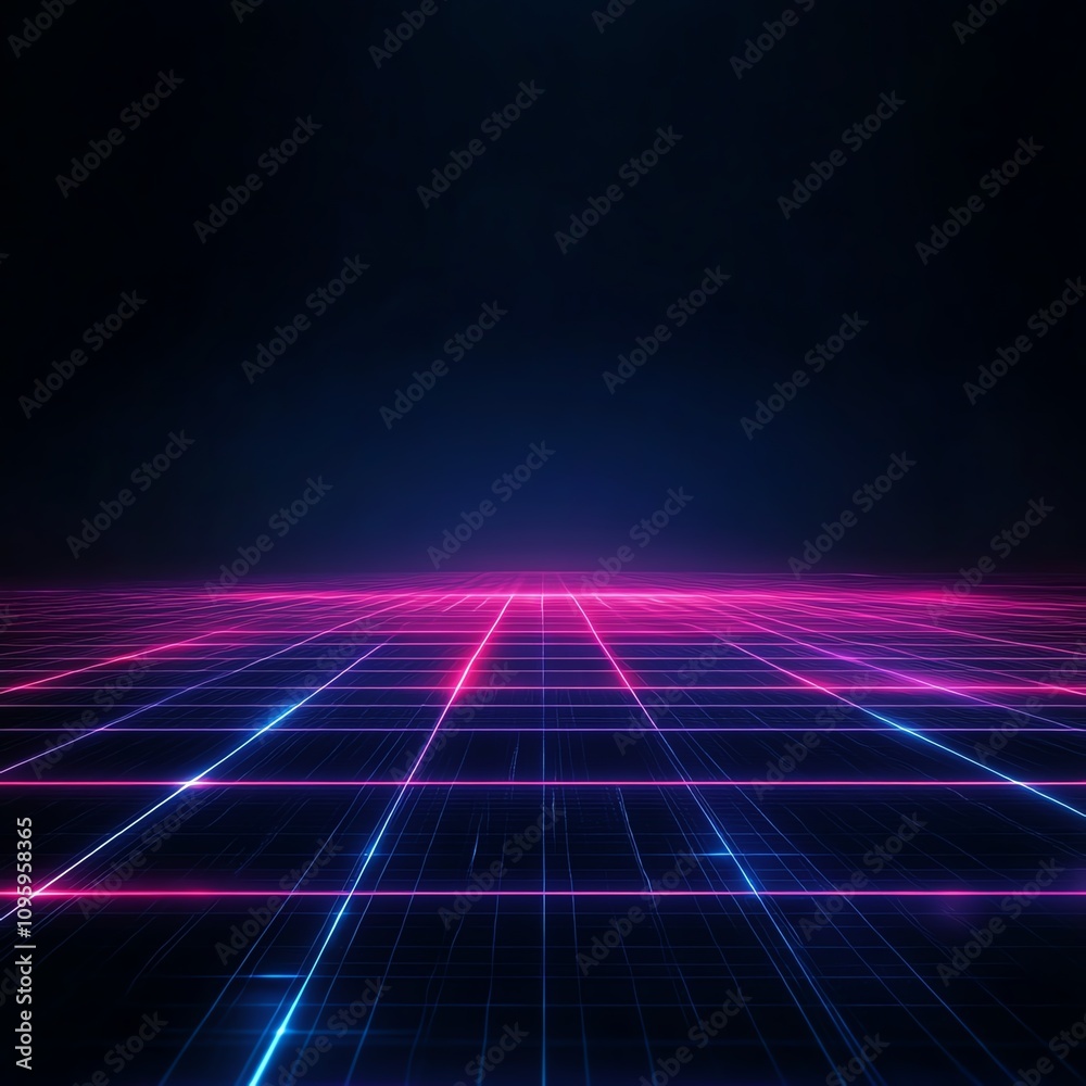 Futuristic neon grid with a vibrant glow on a dark background. Futuristic neon grid with a vibrant glow on a dark background.