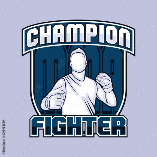 MMA Mixed Martial Arts Fighter Champion Logo Badge Vector