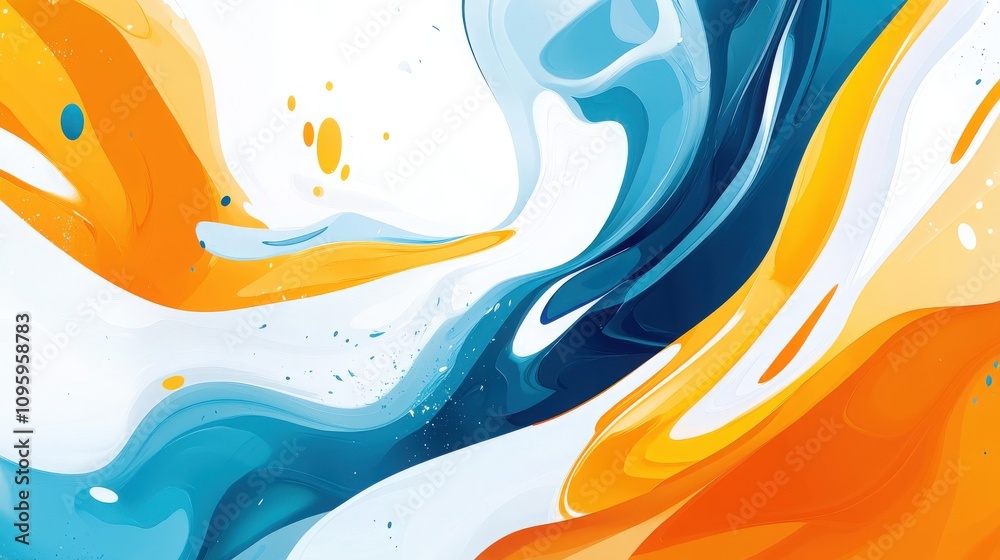 A vibrant abstract background featuring swirling colors and dynamic shapes, incorporating shades of blue, orange, and yellow, with ample white space for text. This design is ideal for promoting creati A vibrant abstract background featuring swirling colors and dynamic shapes, incorporating shades of blue, orange, and yellow, with ample white space for text. This design is ideal for promoting creati
