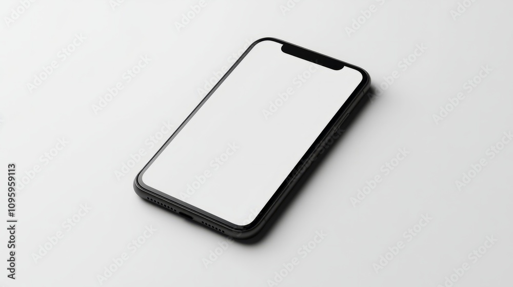 A smartphone with a minimalist design, blank display, placed on white background for clean UI presentations A smartphone with a minimalist design, blank display, placed on white background for clean UI presentations
