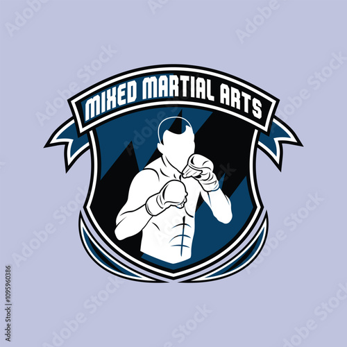 MMA Mixed Martial Arts Fighter Champion Logo Badge Vector
