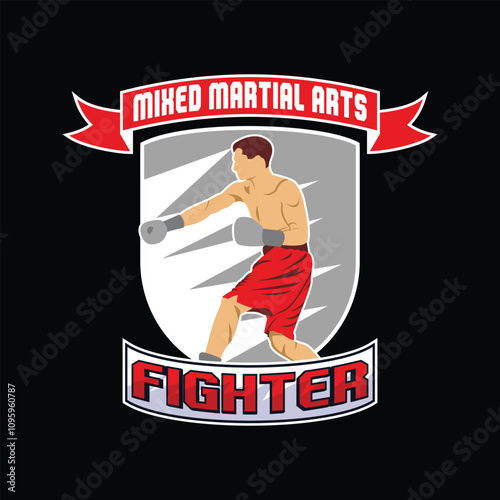 MMA Mixed Martial Arts Fighter Champion Logo Badge Vector