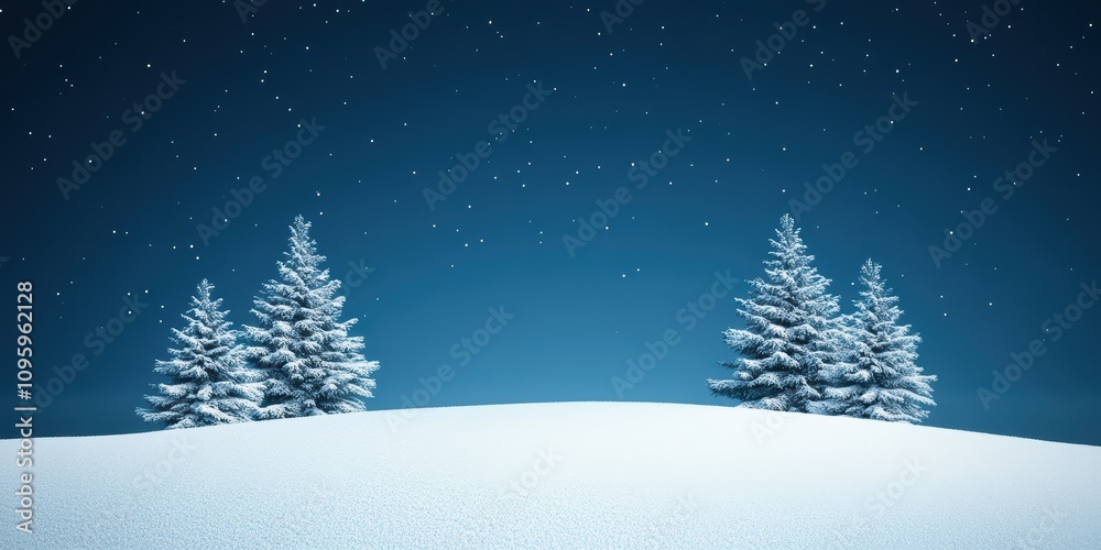 Serene Winter Landscape with Snow-Covered Pines Under Starry Sky Creating a Peaceful and Tranquil Atmosphere for Nature Lovers and Winter Enthusiasts Serene Winter Landscape with Snow-Covered Pines Under Starry Sky Creating a Peaceful and Tranquil Atmosphere for Nature Lovers and Winter Enthusiasts