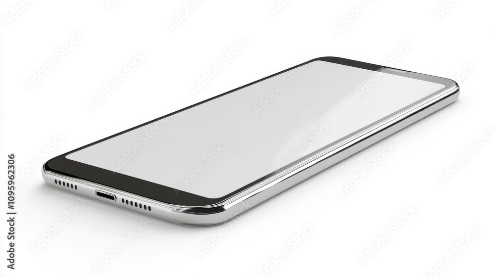 High-quality smartphone with a blank screen and metallic sides, isolated on white background for UI/UX showcase High-quality smartphone with a blank screen and metallic sides, isolated on white background for UI/UX showcase