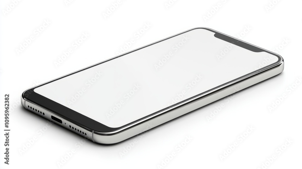 High-quality smartphone with a blank screen and metallic sides, isolated on white background for UI/UX showcase High-quality smartphone with a blank screen and metallic sides, isolated on white background for UI/UX showcase