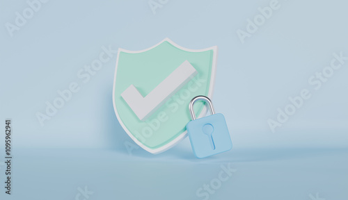 Security shield check mark with lock sign for cyber protection defense concept photo