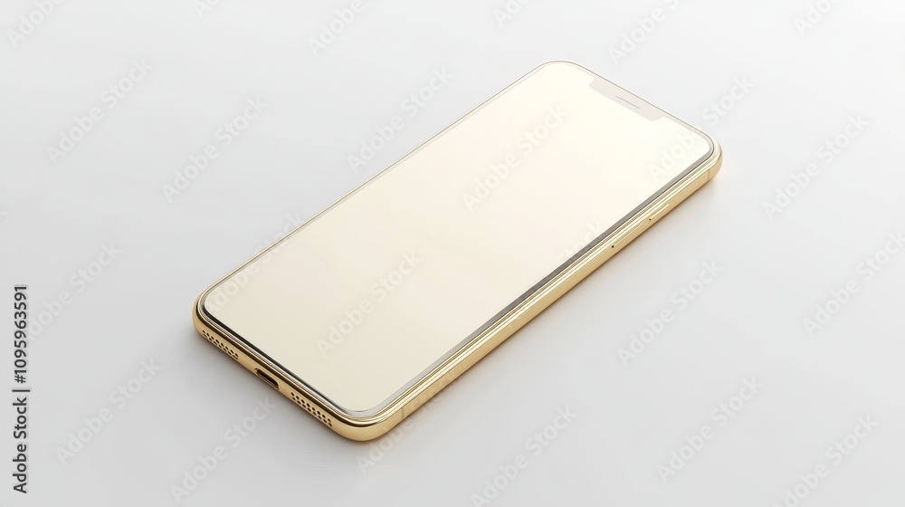 Realistic smartphone mockup in gold finish, blank display, placed on white background for a high-quality app mockup Realistic smartphone mockup in gold finish, blank display, placed on white background for a high-quality app mockup