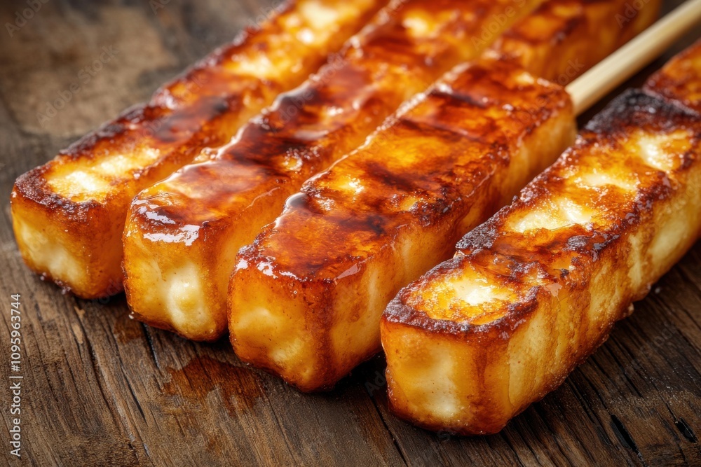 Deliciously grilled cheese skewers with a crispy caramelized exterior. Deliciously grilled cheese skewers with a crispy caramelized exterior.
