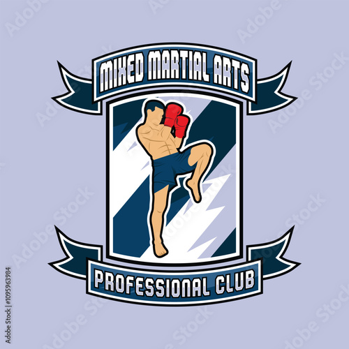 MMA Mixed Martial Arts Fighter Champion Logo Badge Vector