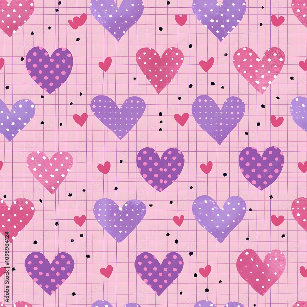 custom made wallpaper toronto digitalPlayful hearts on a pastel grid background.