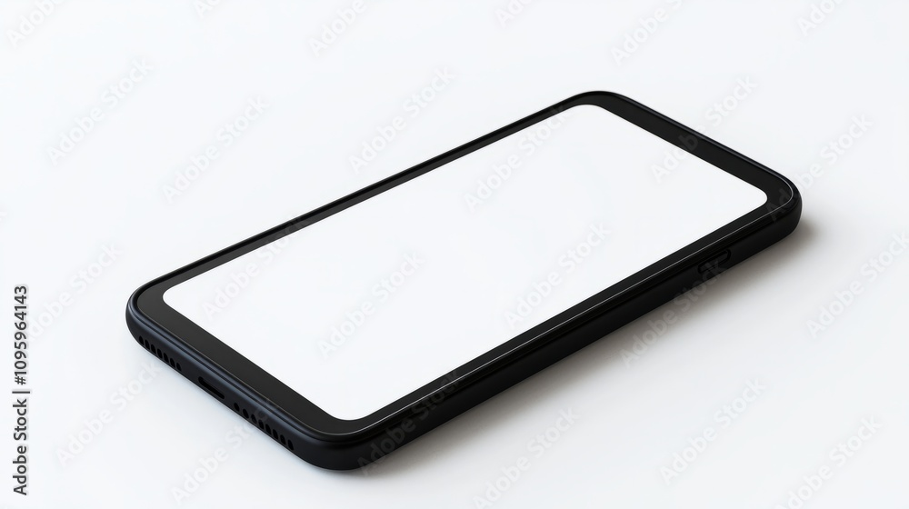 Realistic smartphone mockup with a black frame, displaying a blank screen isolated on a white background Realistic smartphone mockup with a black frame, displaying a blank screen isolated on a white background