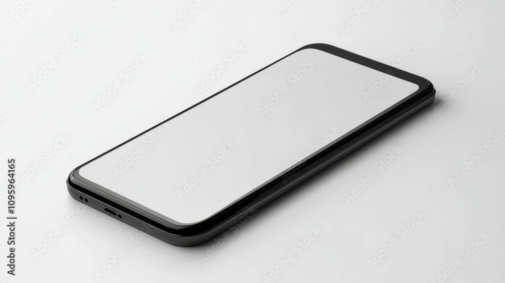 Realistic smartphone mockup with a black frame, displaying a blank screen isolated on a white background Realistic smartphone mockup with a black frame, displaying a blank screen isolated on a white background