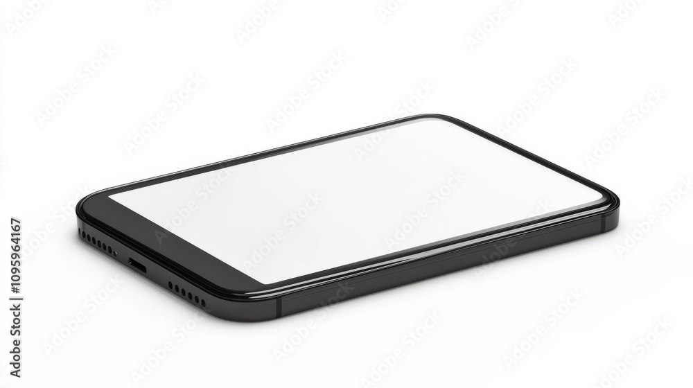 Realistic smartphone mockup with a black frame, displaying a blank screen isolated on a white background Realistic smartphone mockup with a black frame, displaying a blank screen isolated on a white background