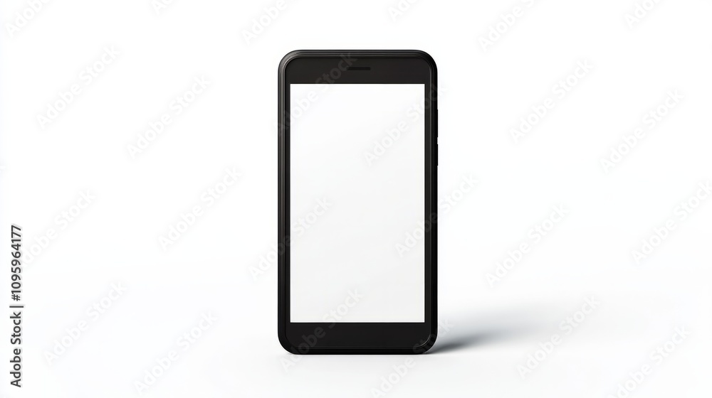 Realistic smartphone mockup with a black frame, displaying a blank screen isolated on a white background Realistic smartphone mockup with a black frame, displaying a blank screen isolated on a white background