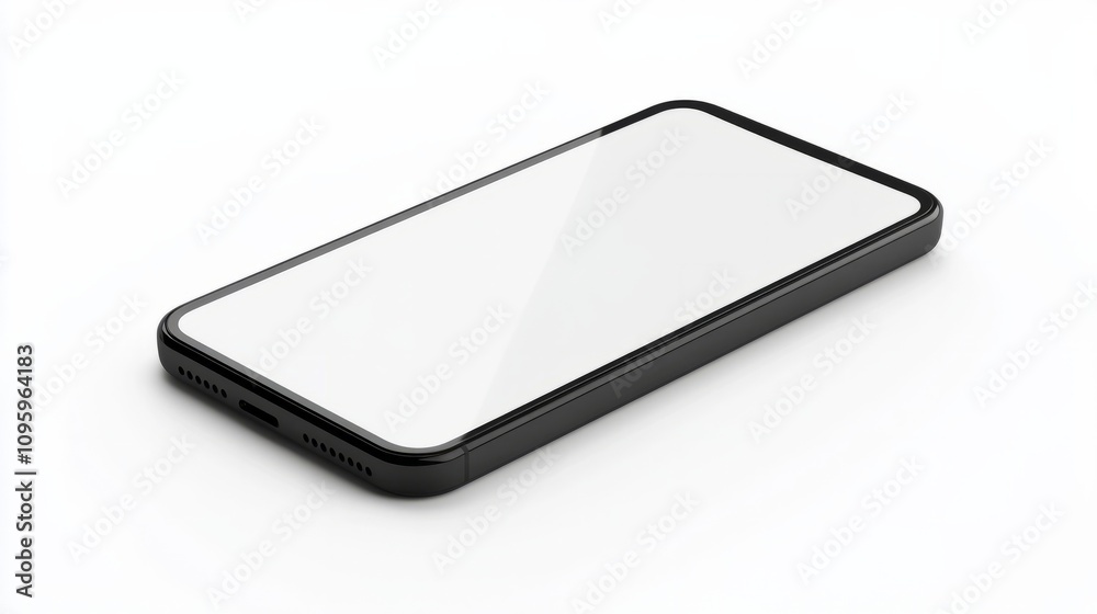 Realistic smartphone mockup with a black frame, displaying a blank screen isolated on a white background Realistic smartphone mockup with a black frame, displaying a blank screen isolated on a white background