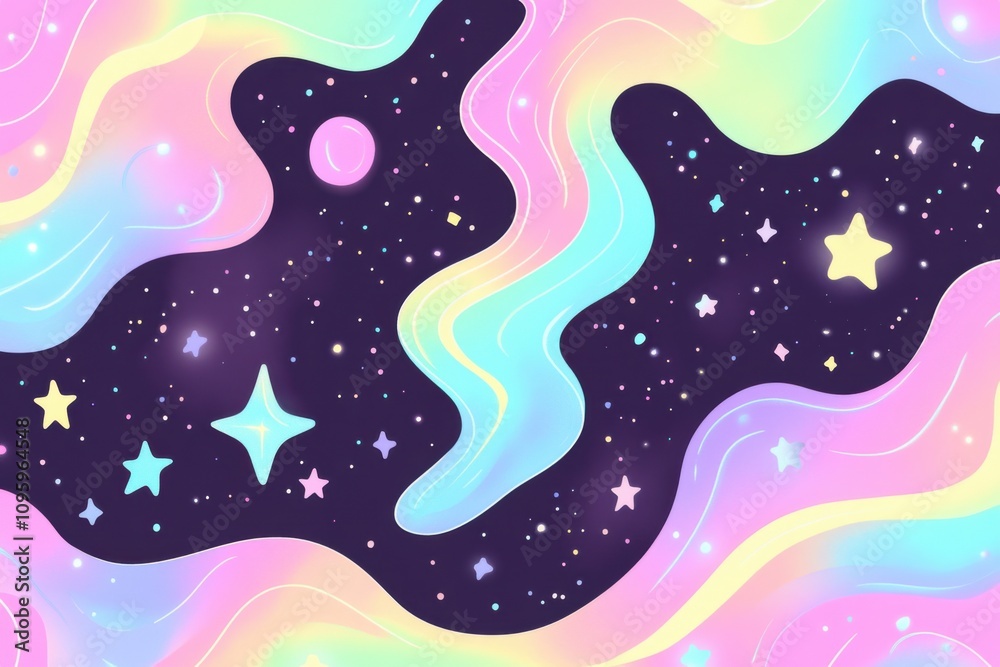 Fototapeta premium Holographic neon galaxy background dreamy space waves wallpaper