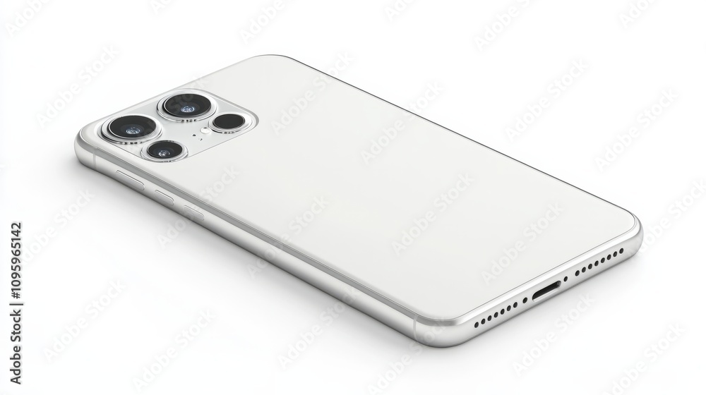 Realistic smartphone mockup with dual cameras, isolated on white, ready for mobile app display Realistic smartphone mockup with dual cameras, isolated on white, ready for mobile app display