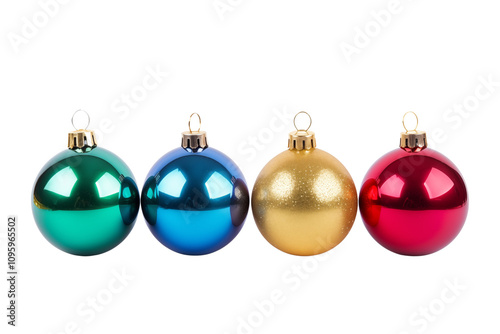 Colored christmas tree balls isolated on transparent background. Generative ai