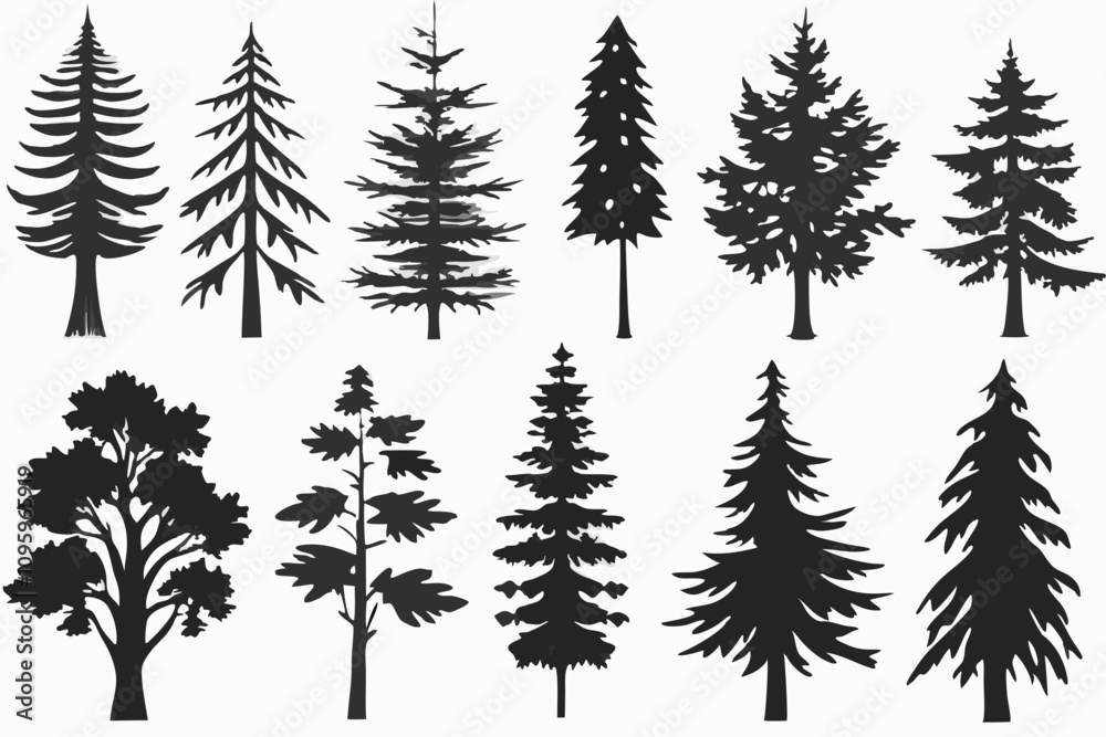 Obraz premium Minimalist Pine Tree Silhouettes Vector Art for Nature and Outdoor Themes