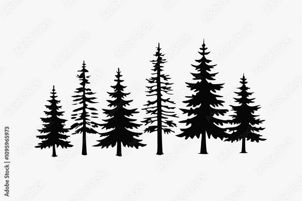 Obraz premium Minimalist Pine Tree Silhouettes Vector Art for Nature and Outdoor Themes