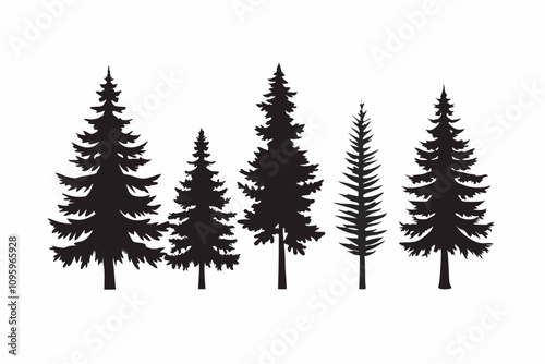 Minimalist Pine Tree Silhouettes Vector Art for Nature and Outdoor Themes

