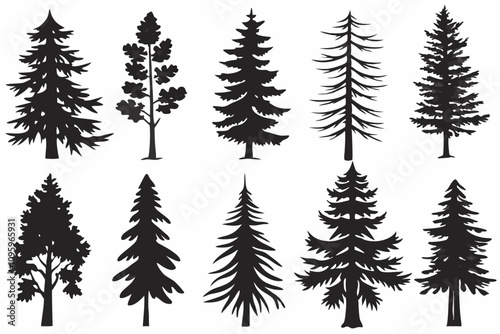 Minimalist Pine Tree Silhouettes Vector Art for Nature and Outdoor Themes

