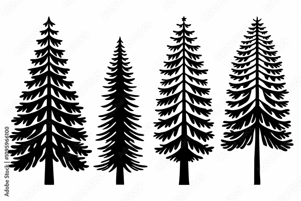 Fototapeta premium Minimalist Pine Tree Silhouettes Vector Art for Nature and Outdoor Themes