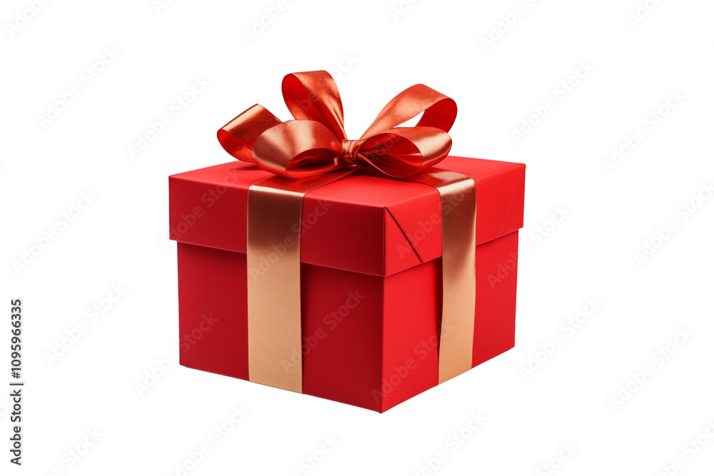 Red christmas present with golden ribbon, gift box isolated on transparent background. Generative ai Red christmas present with golden ribbon, gift box isolated on transparent background. Generative ai