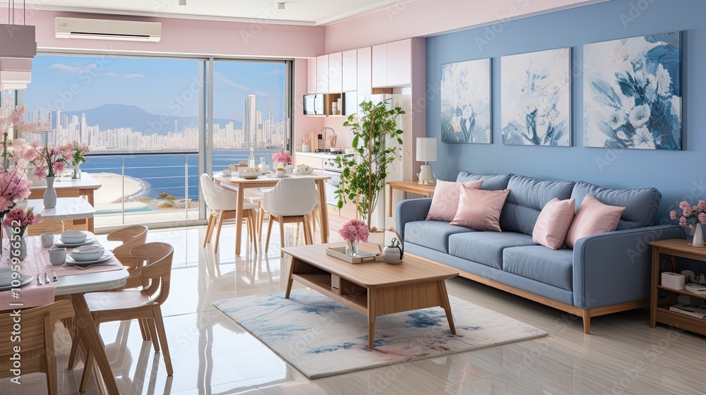 Fototapeta premium modern living room with table and chairs