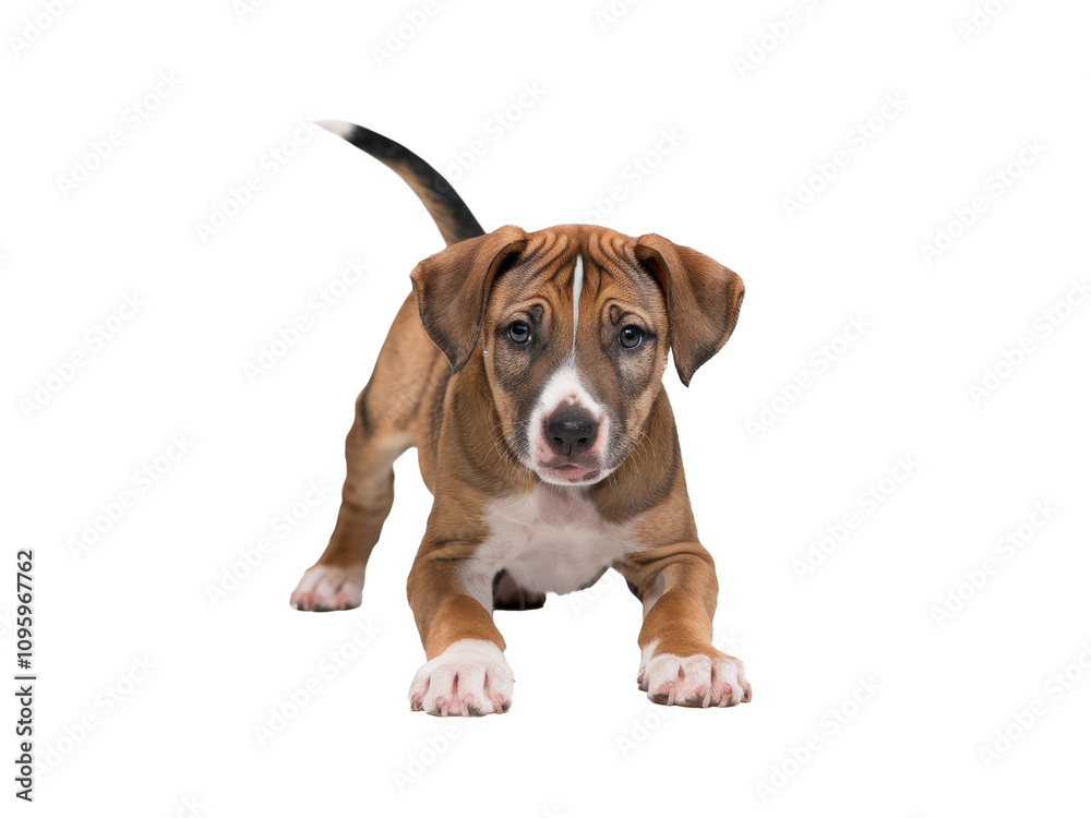 Playful Dog in Play Bow Position Isolated on a Transparent Background