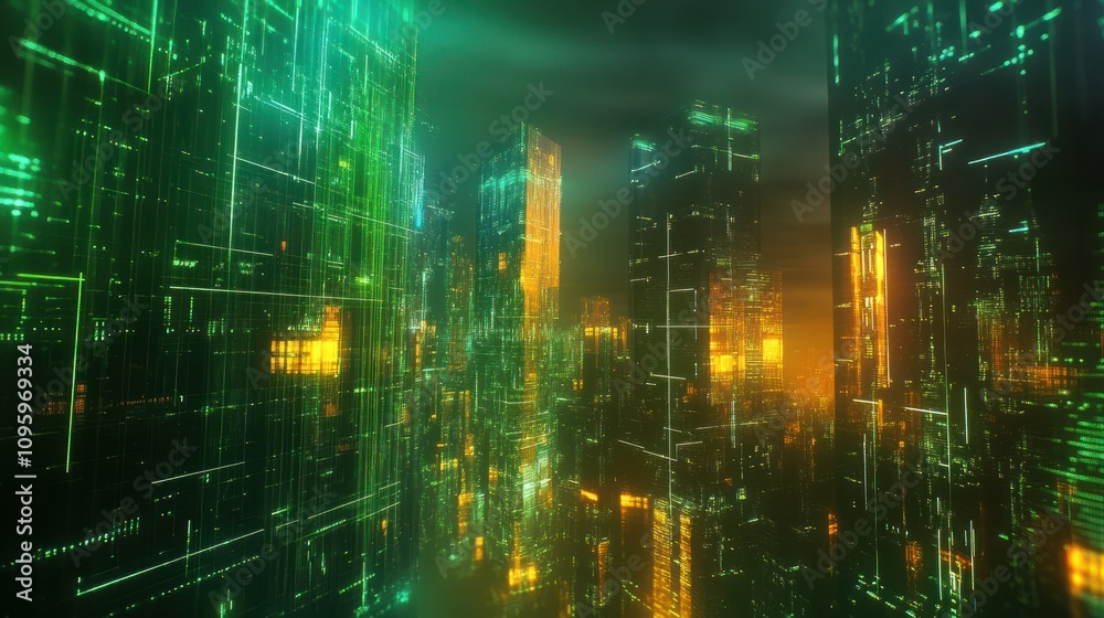the abstract image of the cityscape image overlay with the futuristic network hologram. the concept of 5G, communication, network, connection, internet of things. the abstract image of the cityscape image overlay with the futuristic network hologram. the concept of 5G, communication, network, connection, internet of things.