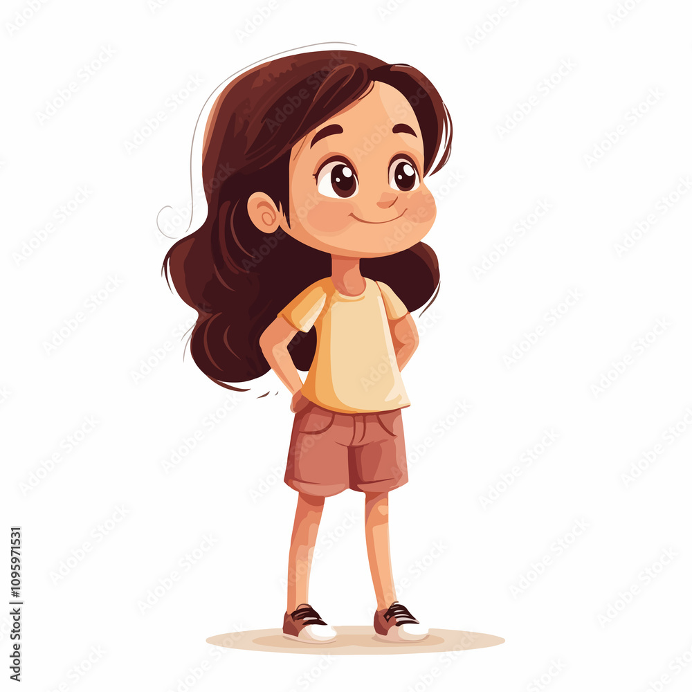 Little Girl Standing Cute Character Vector Illustration Little Girl Standing Cute Character Vector Illustration