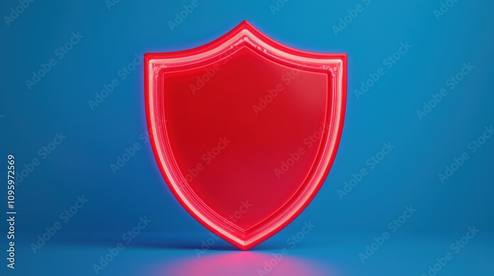 Anti tracking security concept. A vibrant red shield with a glowing outline set against a blue background, symbolizing protection and security. Anti tracking security concept. A vibrant red shield with a glowing outline set against a blue background, symbolizing protection and security.