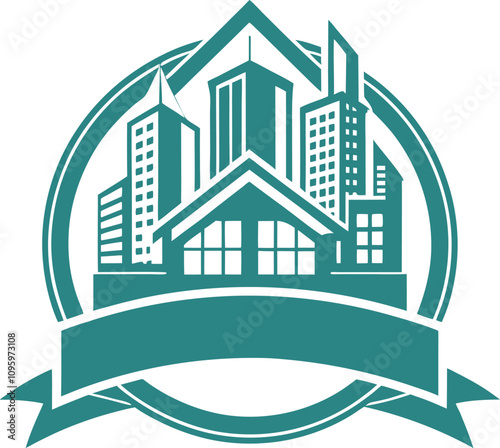 Blue flat Real Estate Company Building Property logo concept Construction Architecture Element template generated Ai
