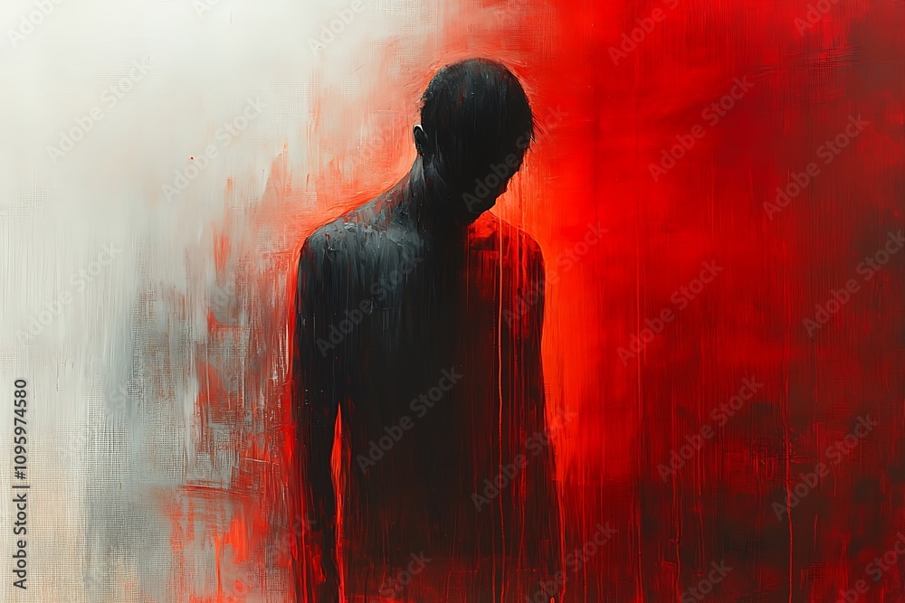 Abstract painting of a man in despair, consumed by darkness. Abstract painting of a man in despair, consumed by darkness.