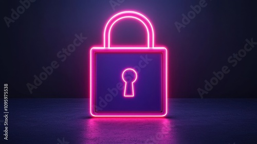 Anti tracking security concept. A vibrant neon padlock icon symbolizes security and protection in a dark setting, emphasizing safety and privacy.