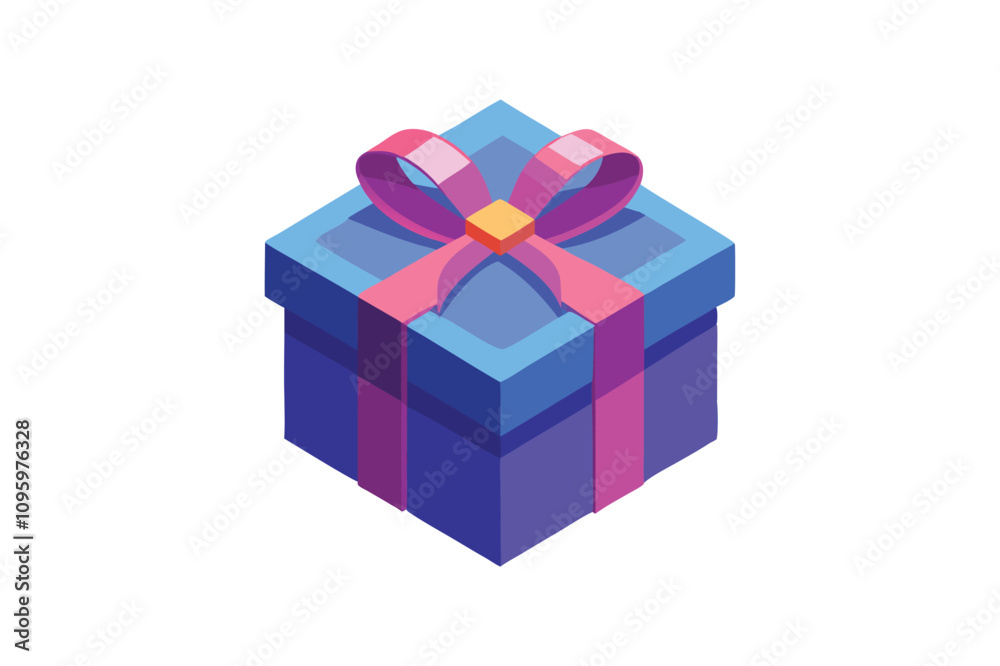 3d illustration, Gift blue box and pink ribbon vector art illustration. 3d illustration, Gift blue box and pink ribbon vector art illustration.