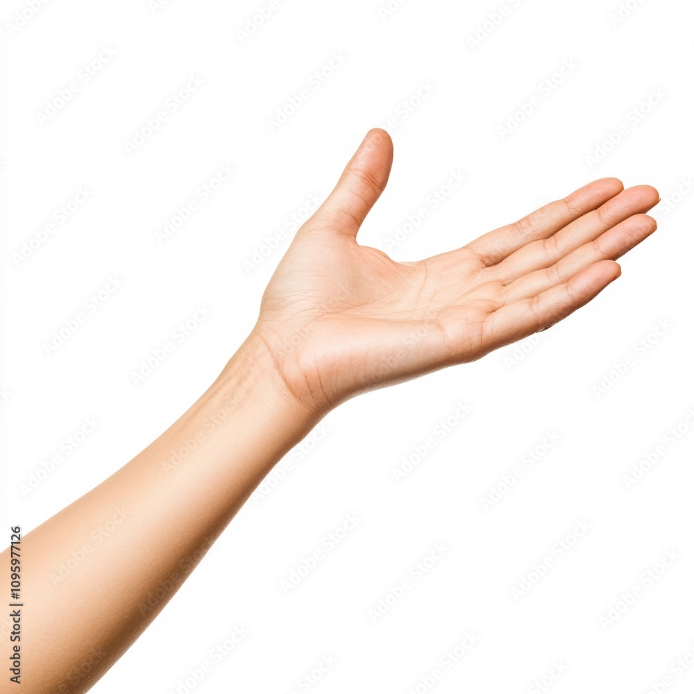 Outstretched Hand Isolated on Clean White Background in Detailed Shot Outstretched Hand Isolated on Clean White Background in Detailed Shot