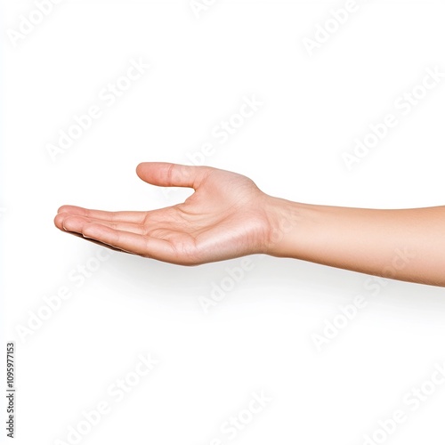 Outstretched Hand with Detailed Fingers on White Background