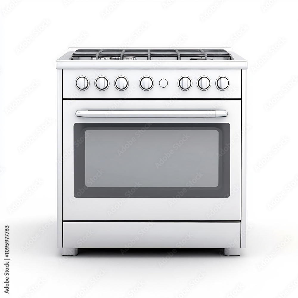 Shiny Chrome and Metal Oven Appliance with Knobs and Cooking Surfaces Shiny Chrome and Metal Oven Appliance with Knobs and Cooking Surfaces