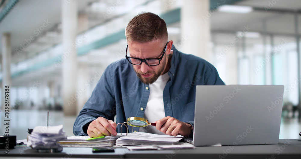 Auditor Using Magnifying Glass For Audit Auditor Using Magnifying Glass For Audit