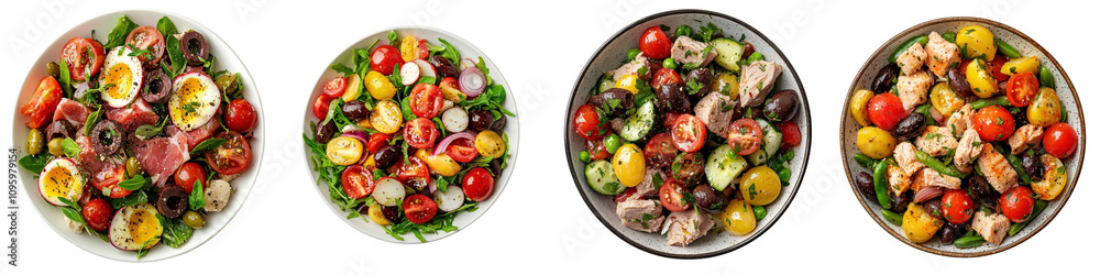 Niçoise salad isolated on white background. Collection PNG.