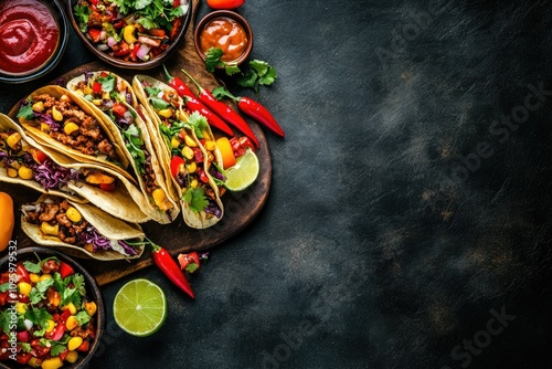 Vibrant Mexican Food Spread on Dark Background