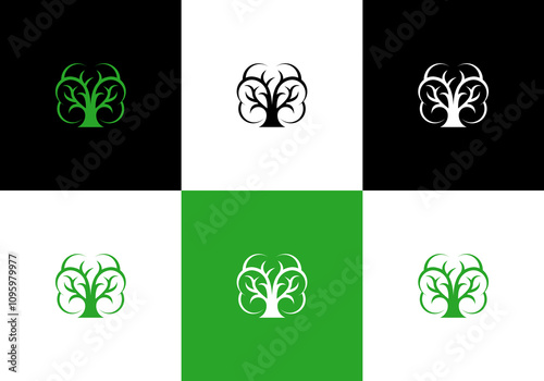 modern brain tree illustration vector logo